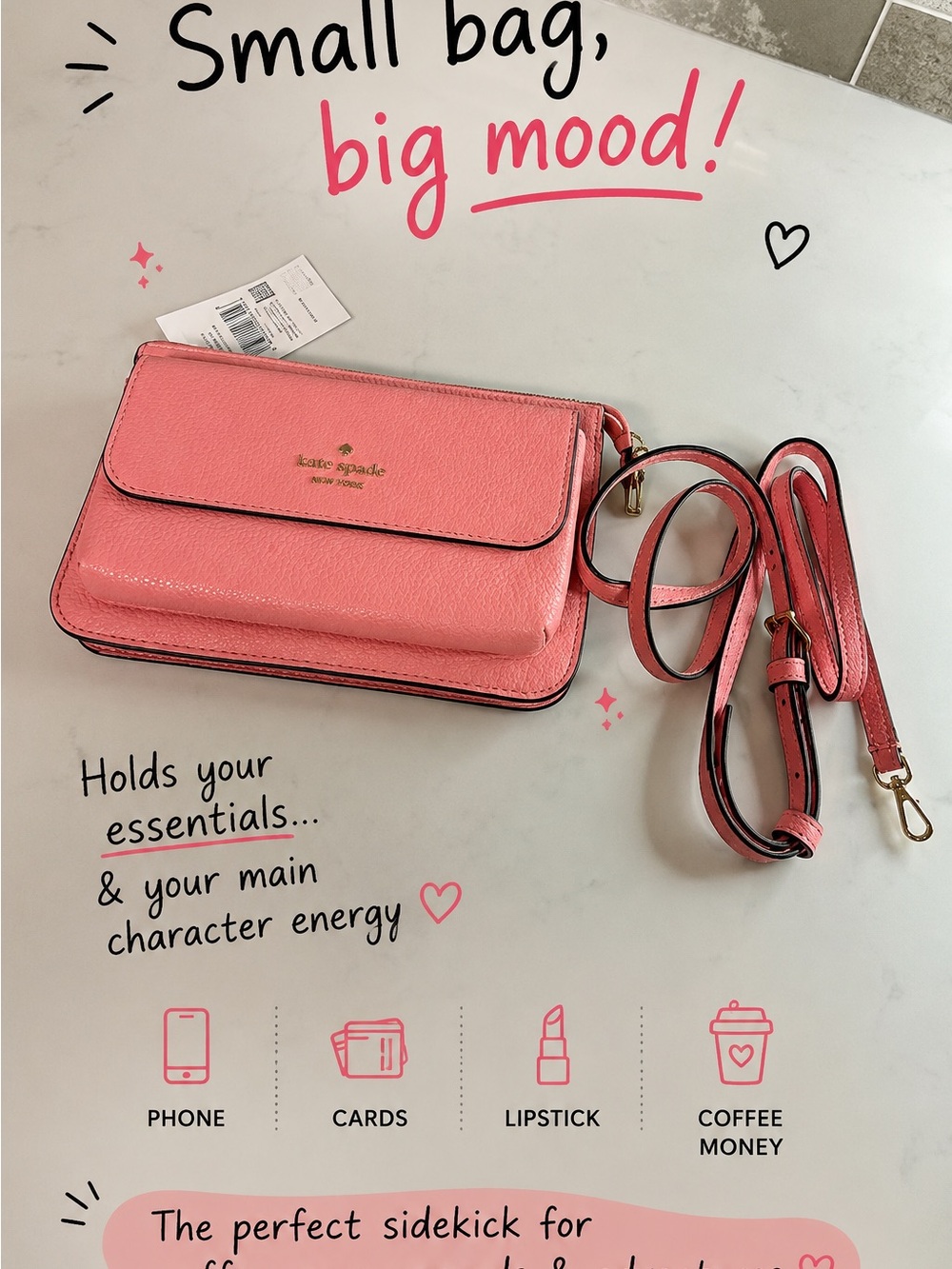 Kate Spade New York Leila Pebbled Leather Small Flap Crossbody Peach Rose NWT